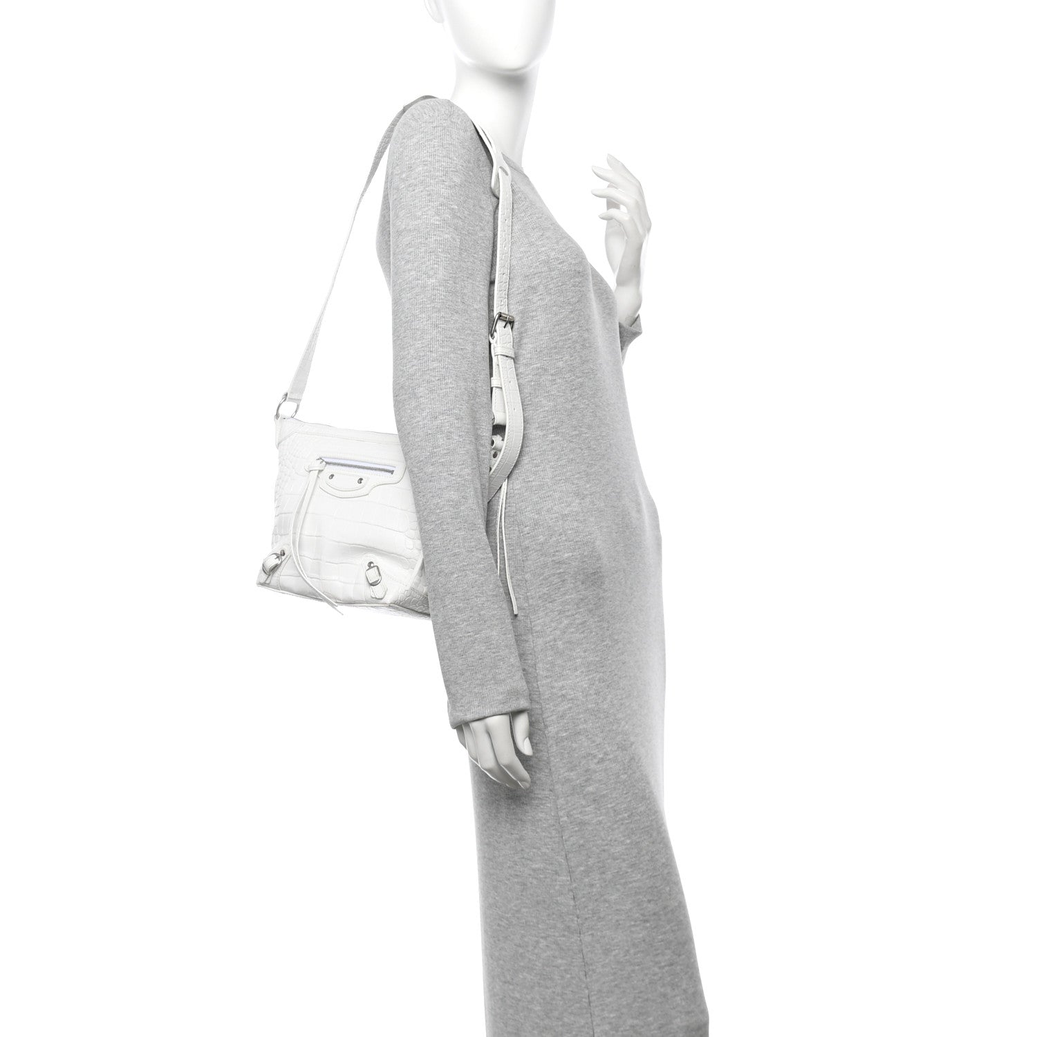 Balenciaga Extra Supple Calfskin Crocodile Embossed Neo Classic Hardware Hobo XS White 2 of 10
