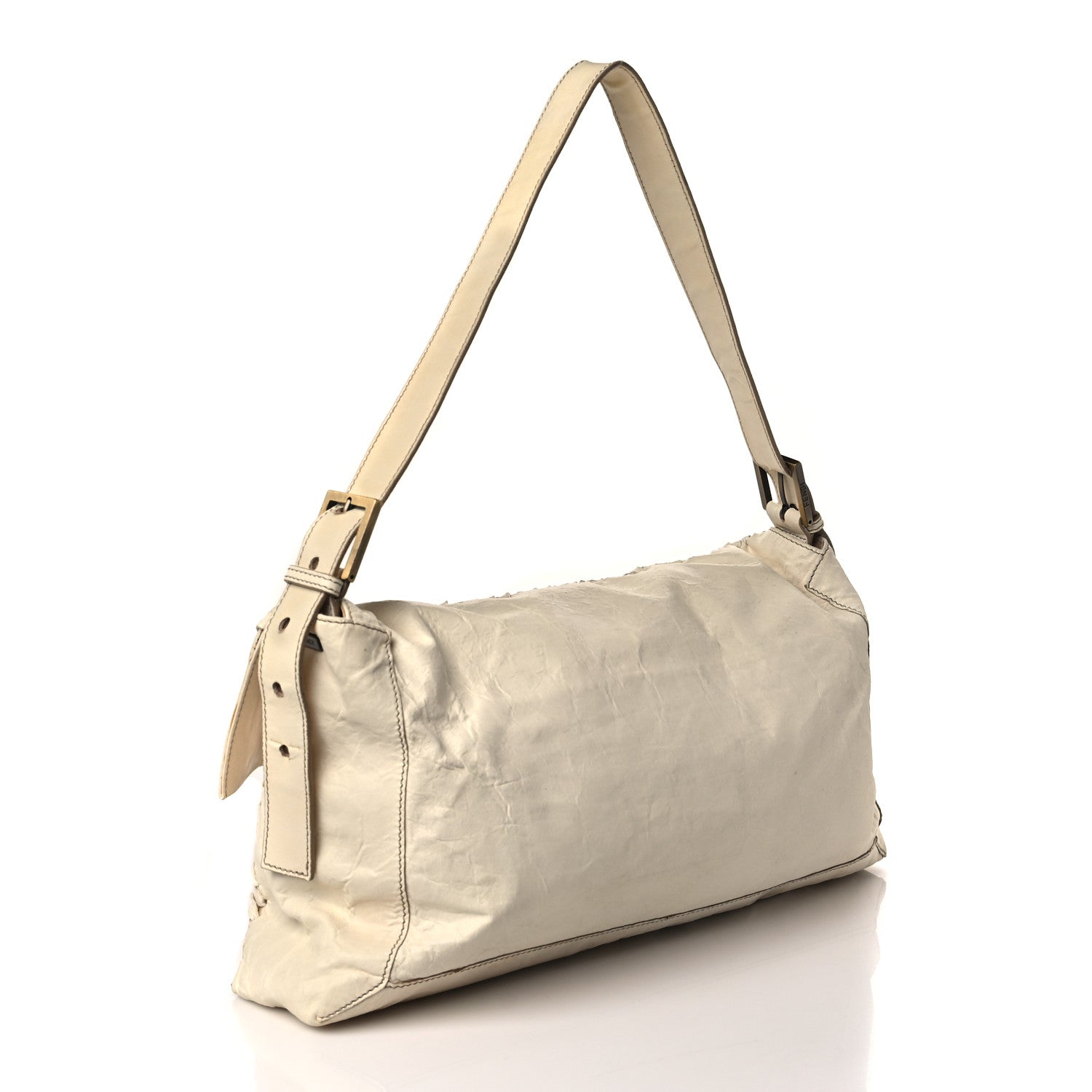 Fendi Goatskin Whipstitch Large Convertible Baguette White 3 of 9