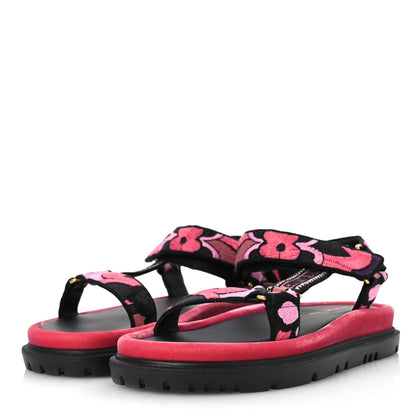 Christian Dior Canvas Embroidered Velvet Jardin Indien 10mm D-Wave Sandals 39 Pink Multicolor 4 of 13