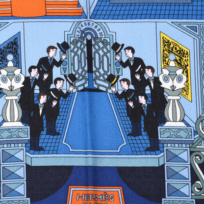 Hermes Cashmere Silk La Maison des Carres Shawl 140 Bleu Nuit Ciel Orange 2 of 5