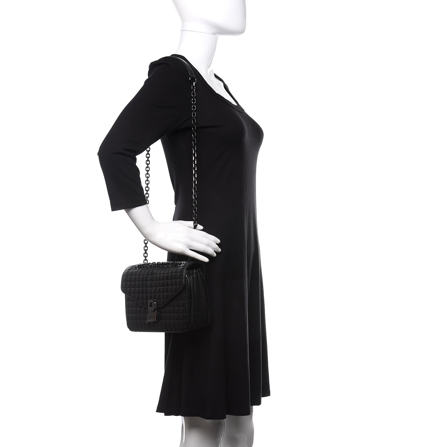 Celine Calfskin Quilted Medium C Bag Black 2 of 9