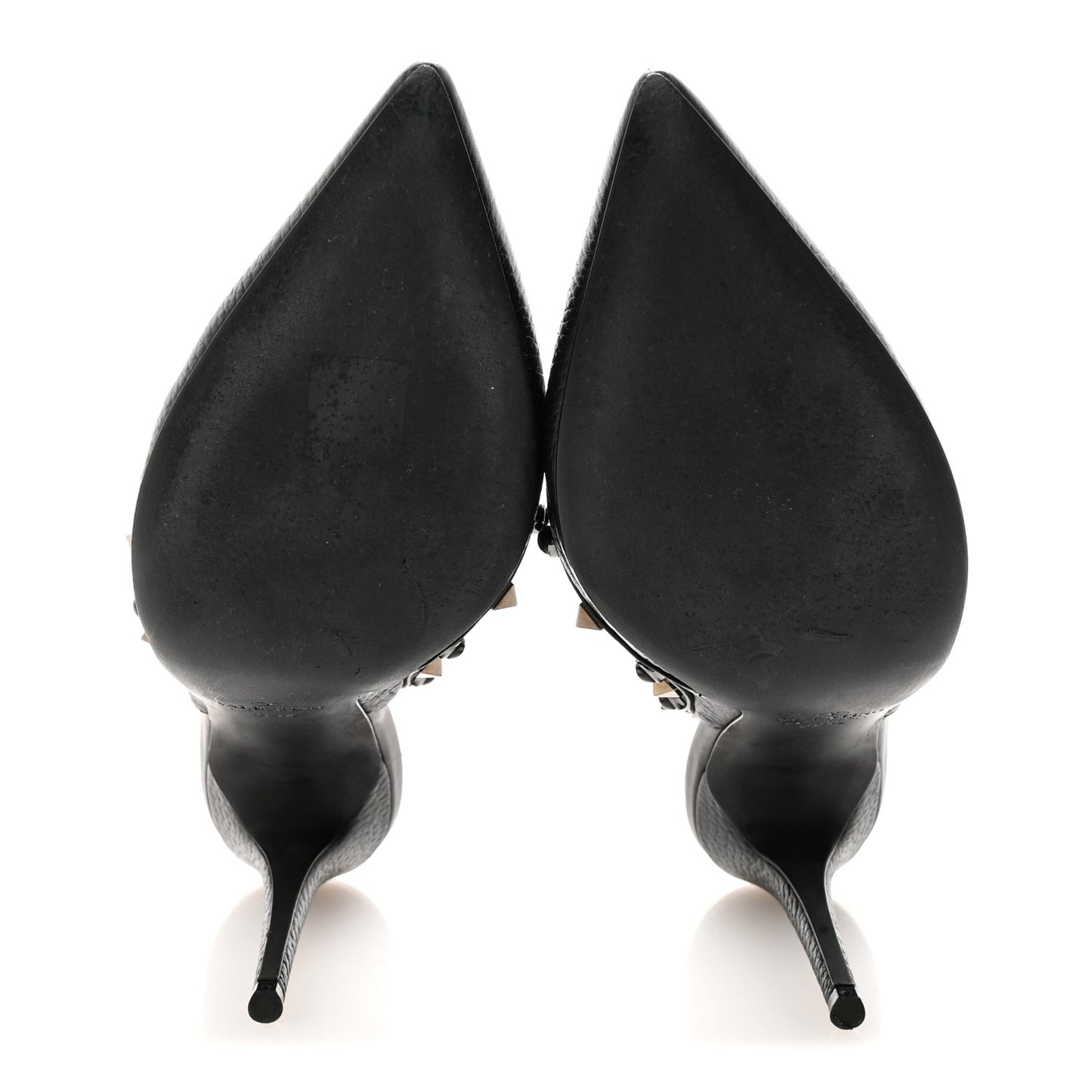 Pebbled Calfskin Onyx Rockstud Rolling Ankle Strap 100mm Pumps 39.5 Black