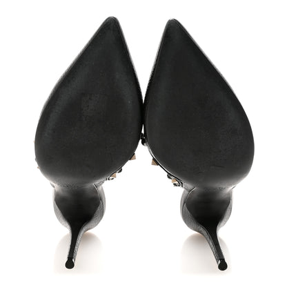 Valentino Garavani Pebbled Calfskin Onyx Rockstud Rolling Ankle Strap 100mm Pumps 39.5 Black 6 of 10