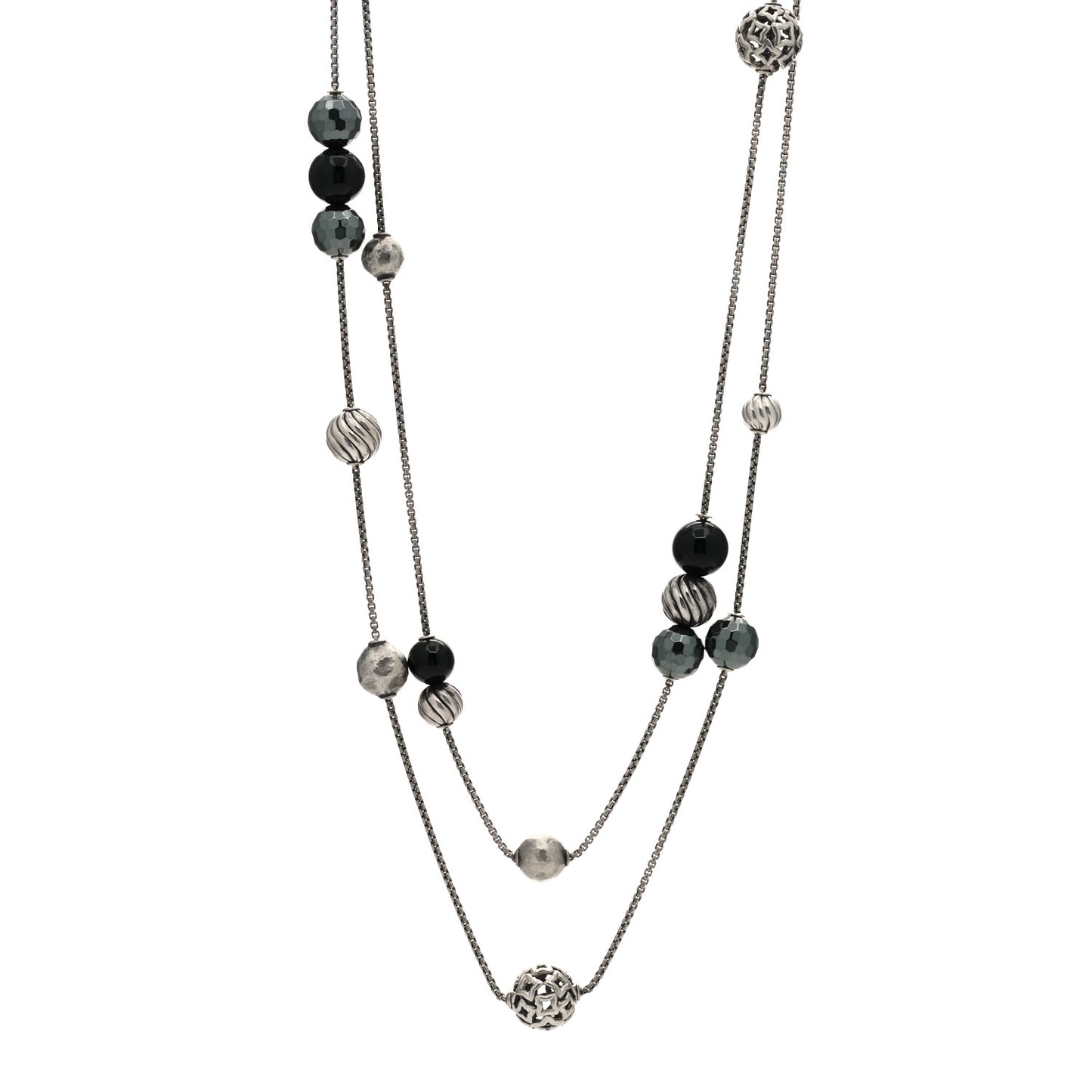 Sterling Silver Black Onyx Hematine Elements Station Necklace
