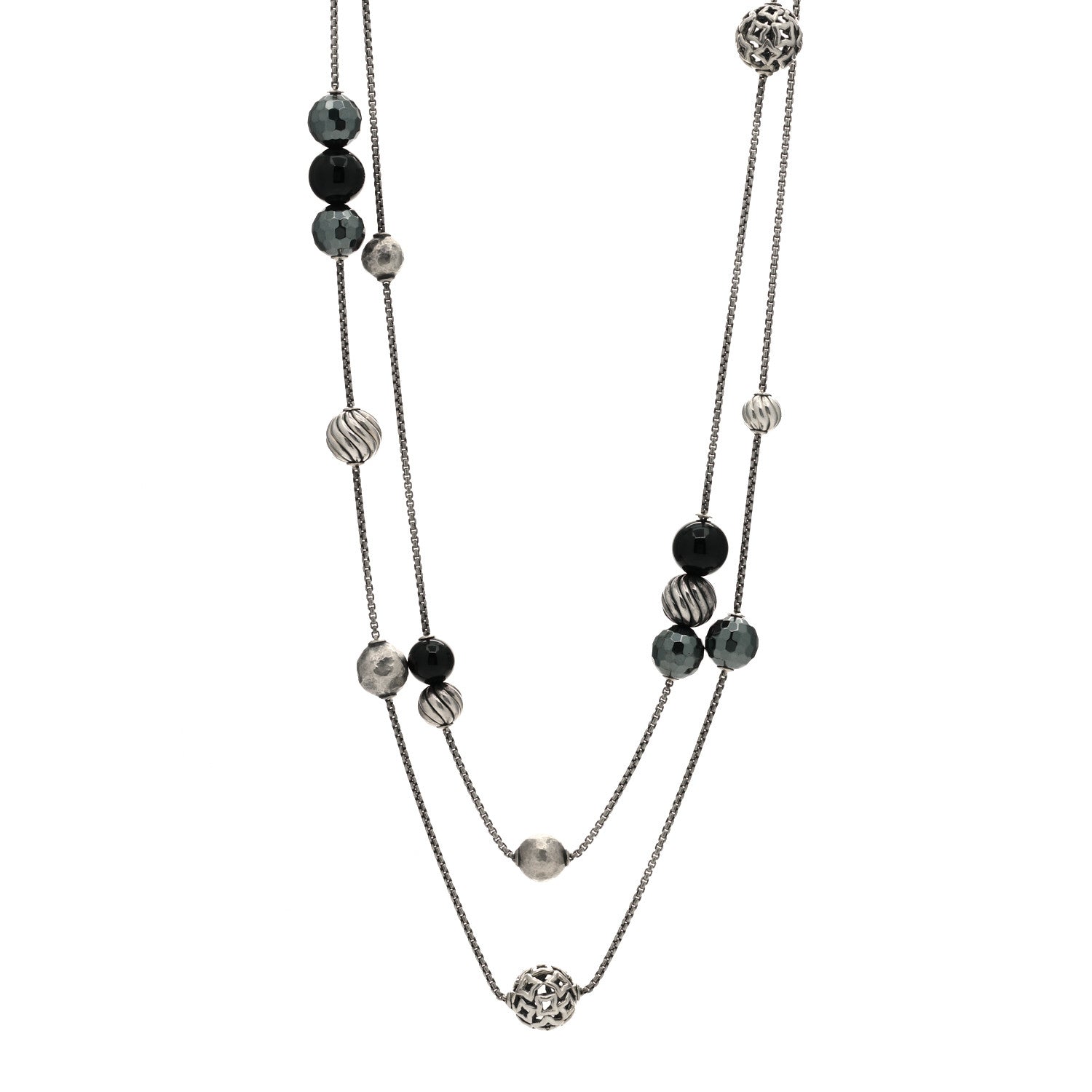 David Yurman Sterling Silver Black Onyx Hematine Elements Station Necklace 1 of 3