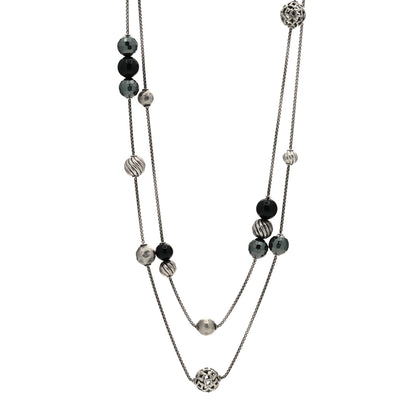 David Yurman Sterling Silver Black Onyx Hematine Elements Station Necklace 1 of 3
