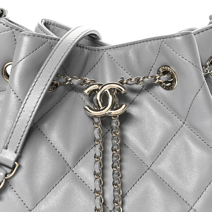 Chanel Lambskin Quilted CC Dweller Drawstring Bucket Bag Light Grey 8 of 11