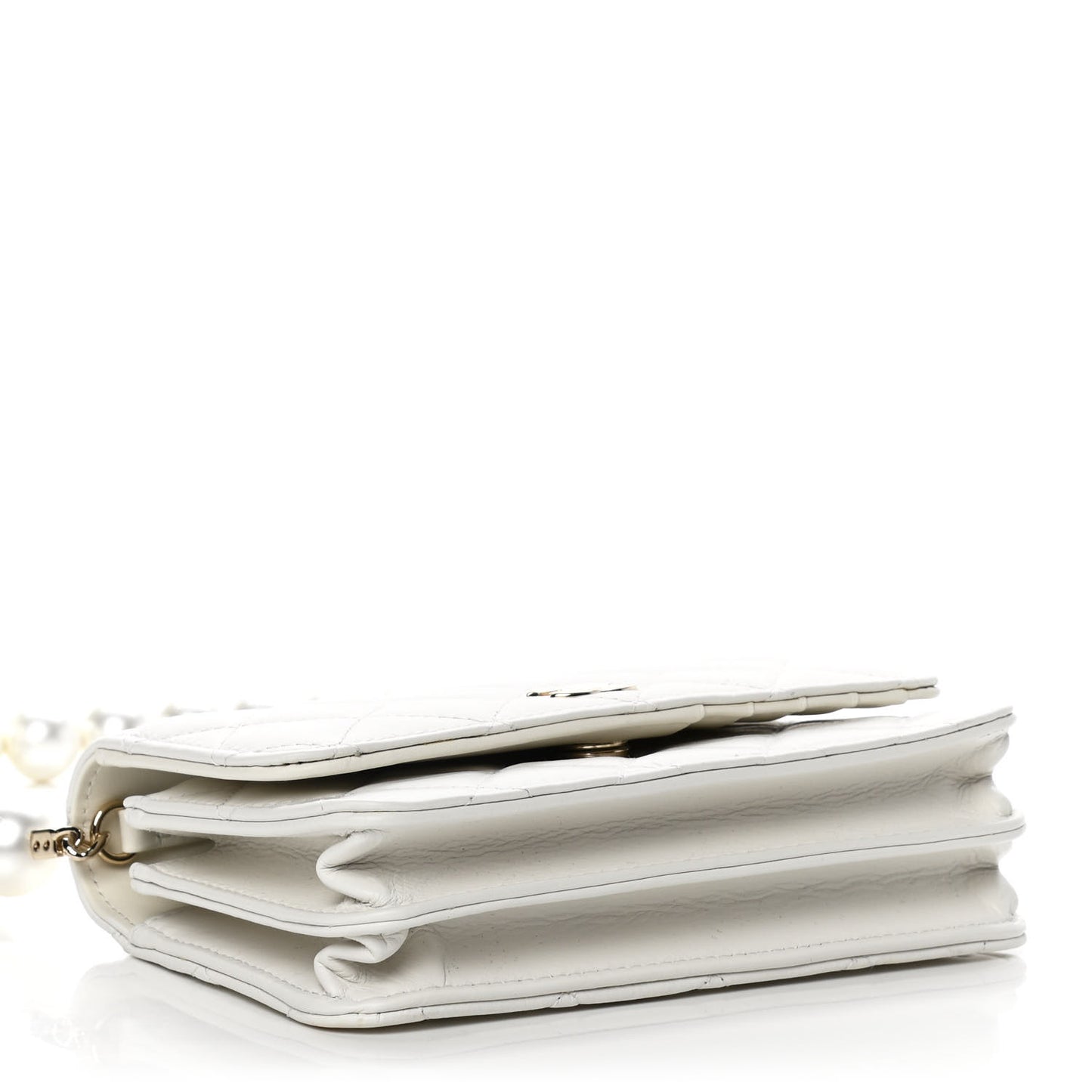 Calfskin Quilted Mini Maxi Pearls Wallet On Chain WOC White