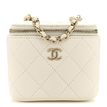 Chanel Lambskin Quilted Enamel Pearl Crush Mini Vanity Case With Chain White 1 of 12