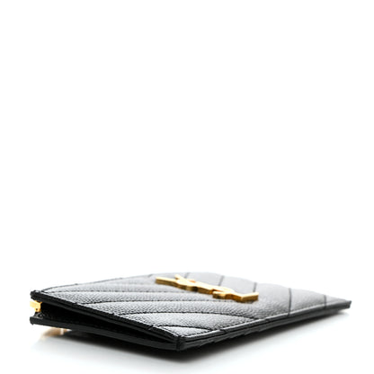 Saint Laurent Grain De Poudre Matelasse Chevron Monogram Fragments Zippered Card Case Black 4 of 6