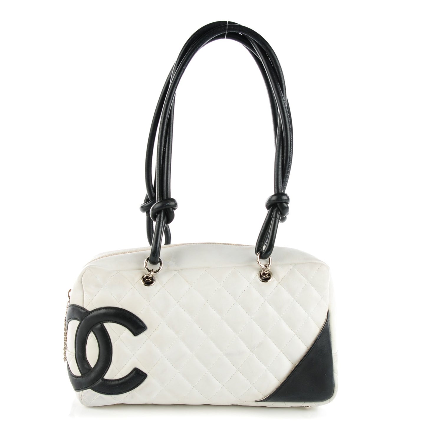 Calfskin Quilted Large Cambon Bowler White Black