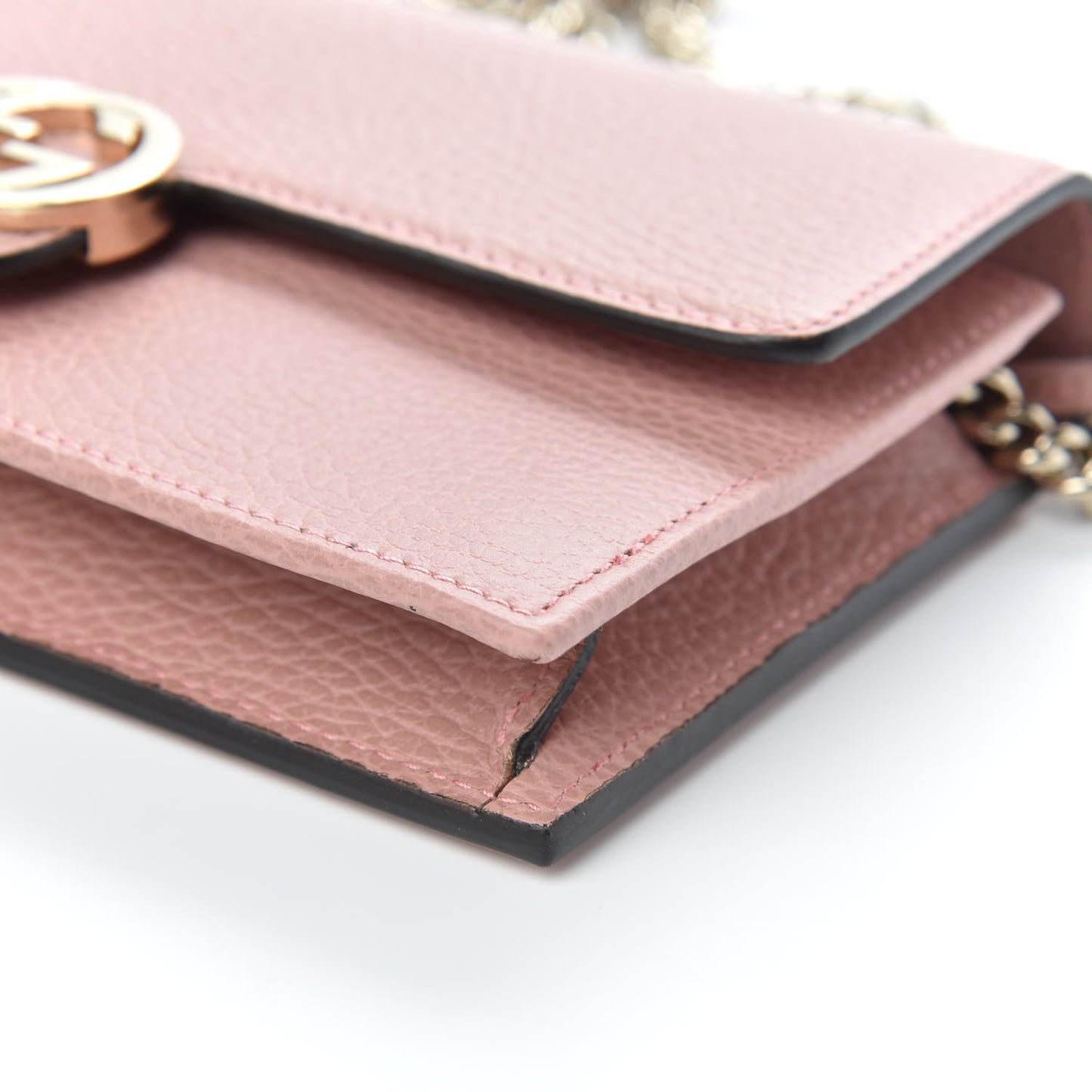 Dollar Calfskin Interlocking G Chain Wallet Soft Pink