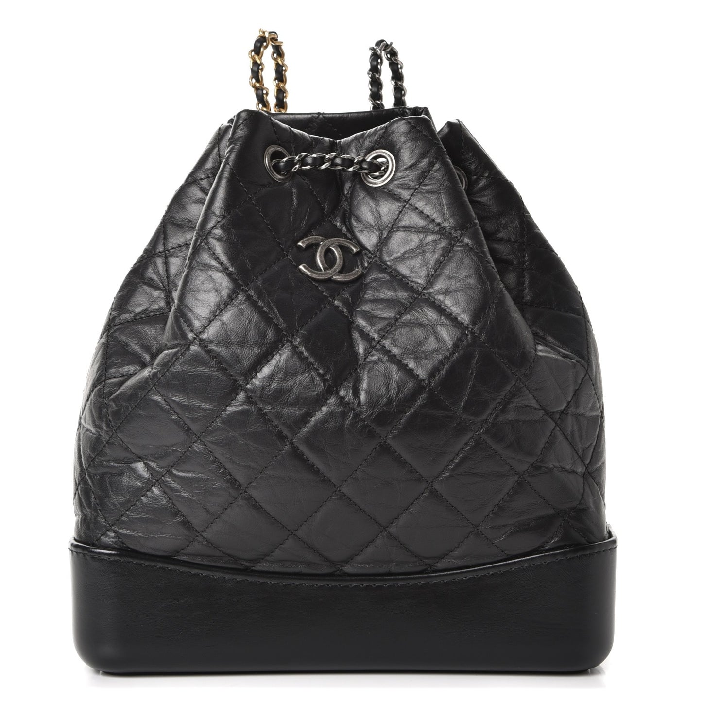 Aged Calfskin Quilted Gabrielle Backpack Black