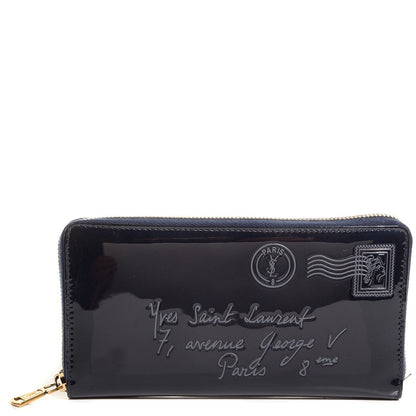 Saint Laurent Patent Y-mail Zip Around Wallet Marine 1 of 7