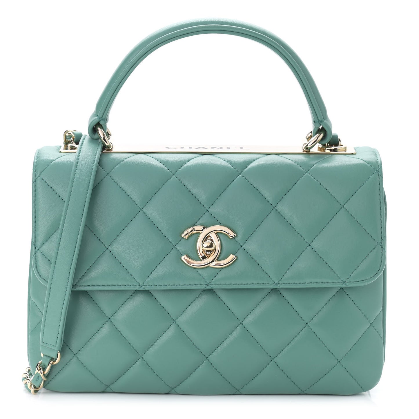 Lambskin Quilted Small Trendy CC Flap Dual Handle Bag Light Green
