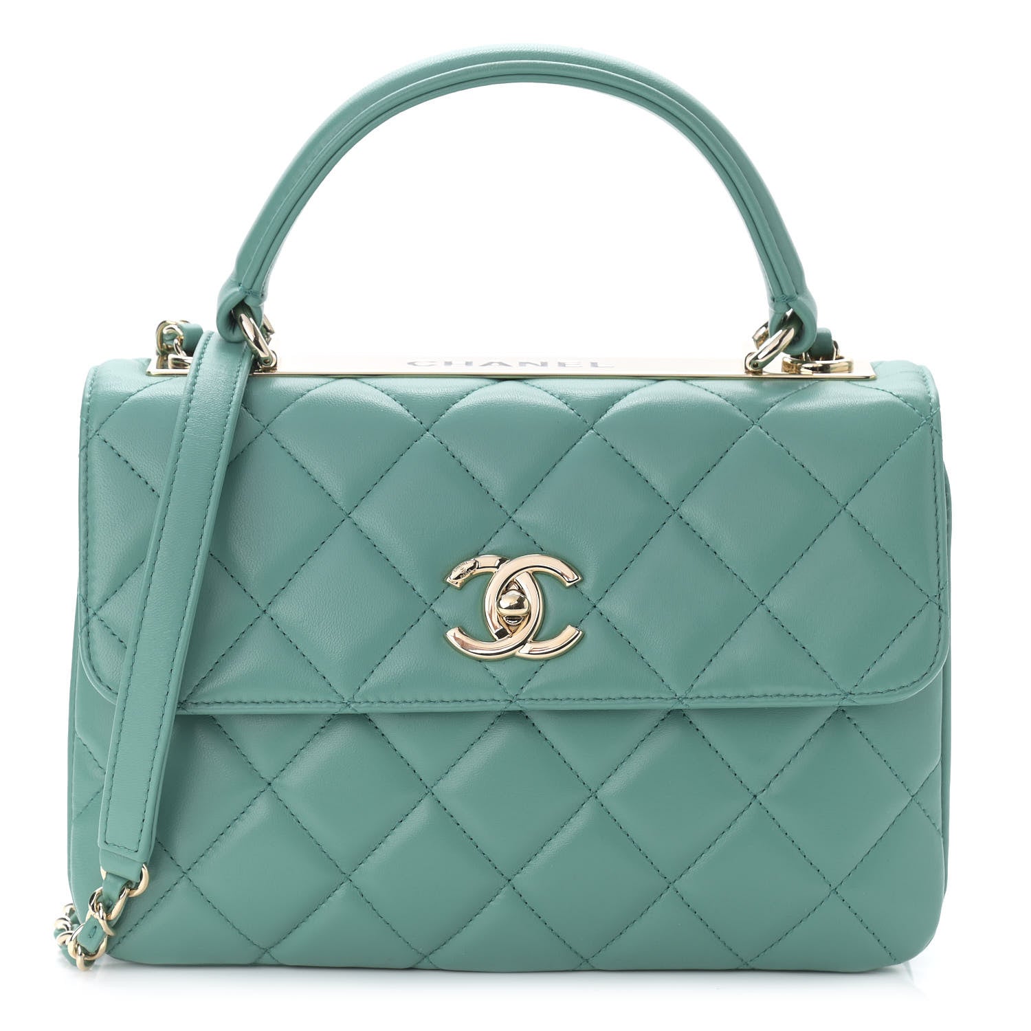 Chanel Lambskin Quilted Small Trendy CC Flap Dual Handle Bag Light Green 1 of 10