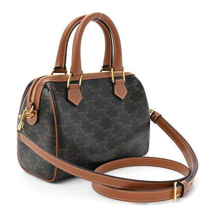 Celine Triomphe Canvas Calfskin Small Boston Bag Tan 3 of 11