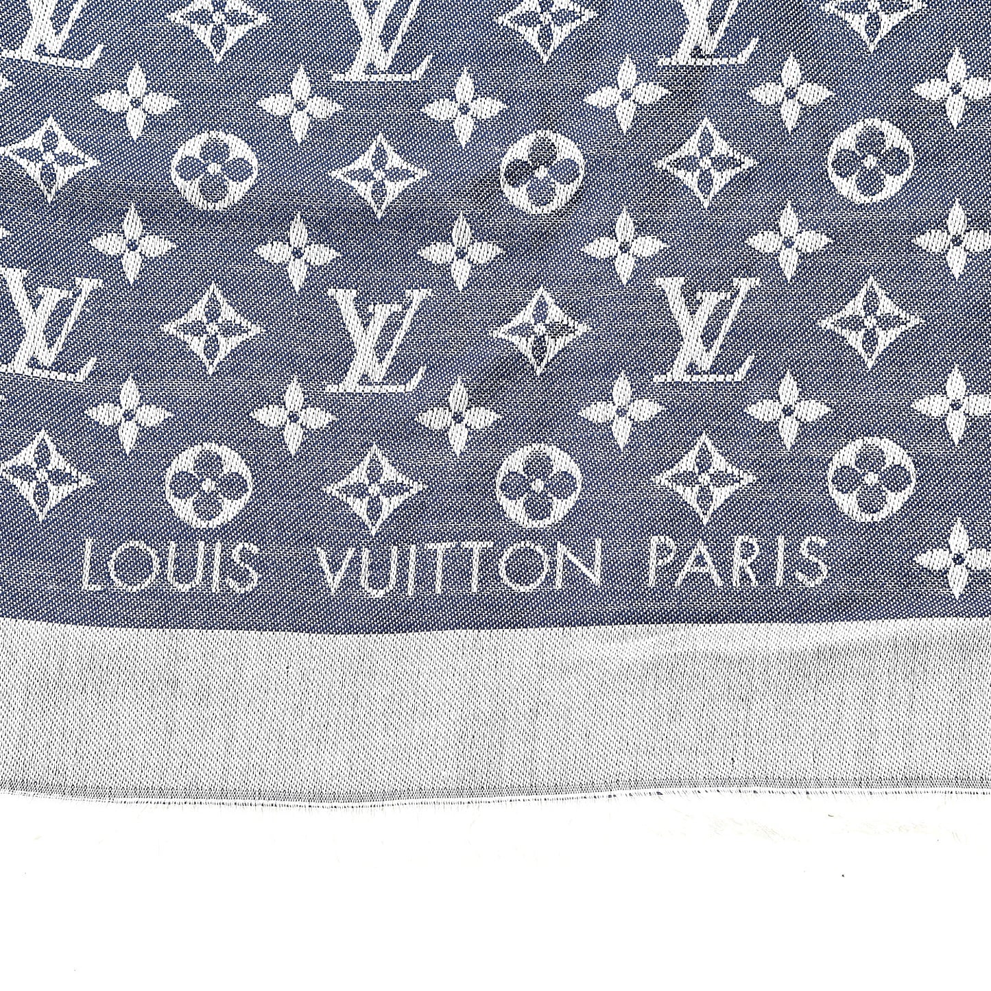Silk Wool Monogram Denim Shawl Blue
