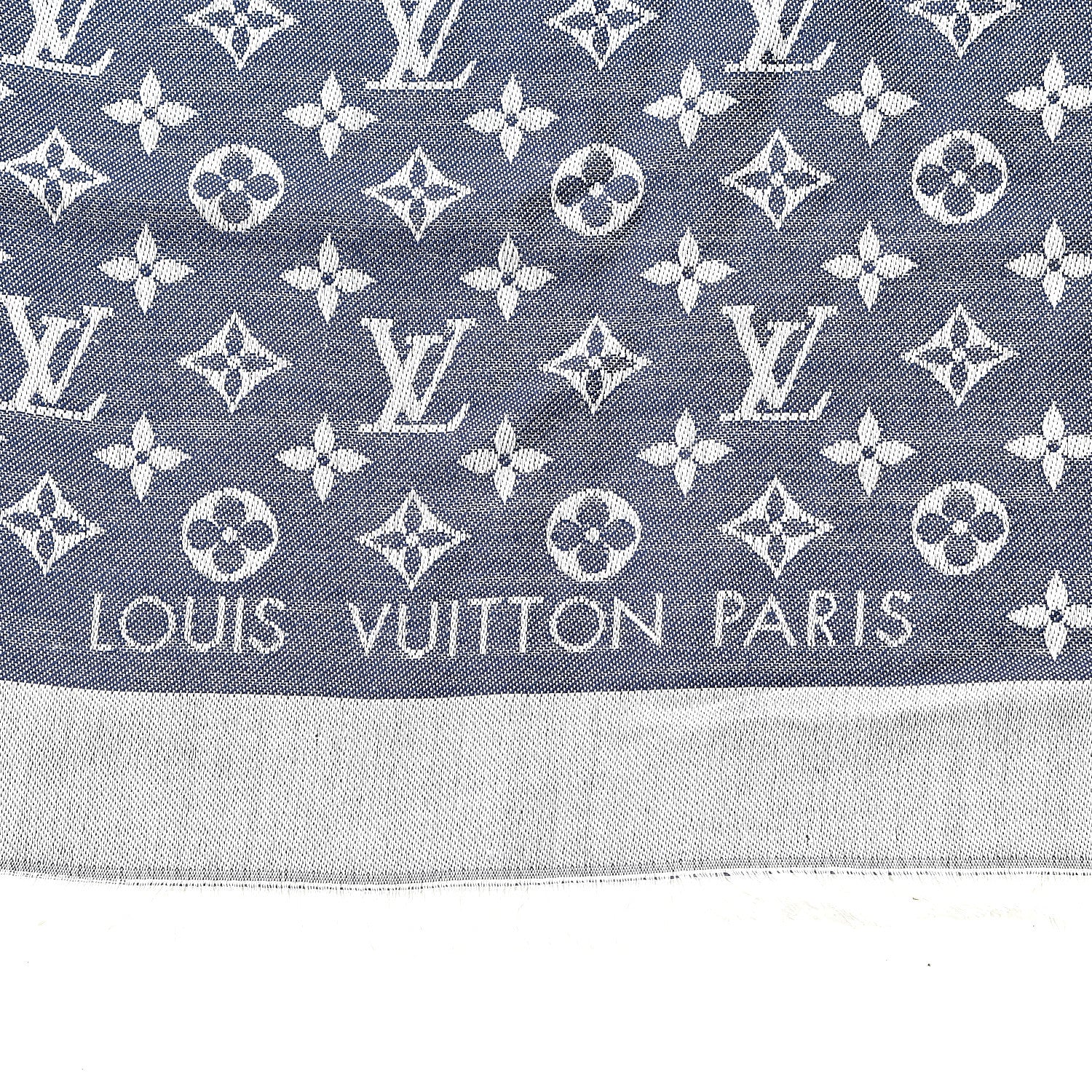 Louis Vuitton Silk Wool Monogram Denim Shawl Blue 2 of 5