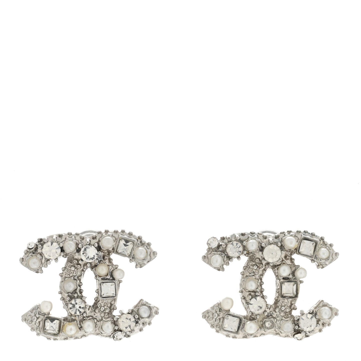 Pearl Crystal Baguette CC Earrings Gold