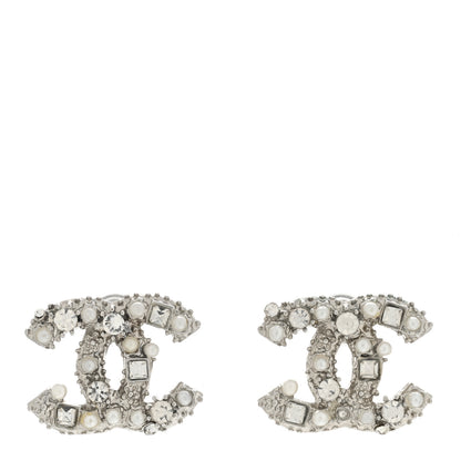 Chanel Pearl Crystal Baguette CC Earrings Gold 1 of 4