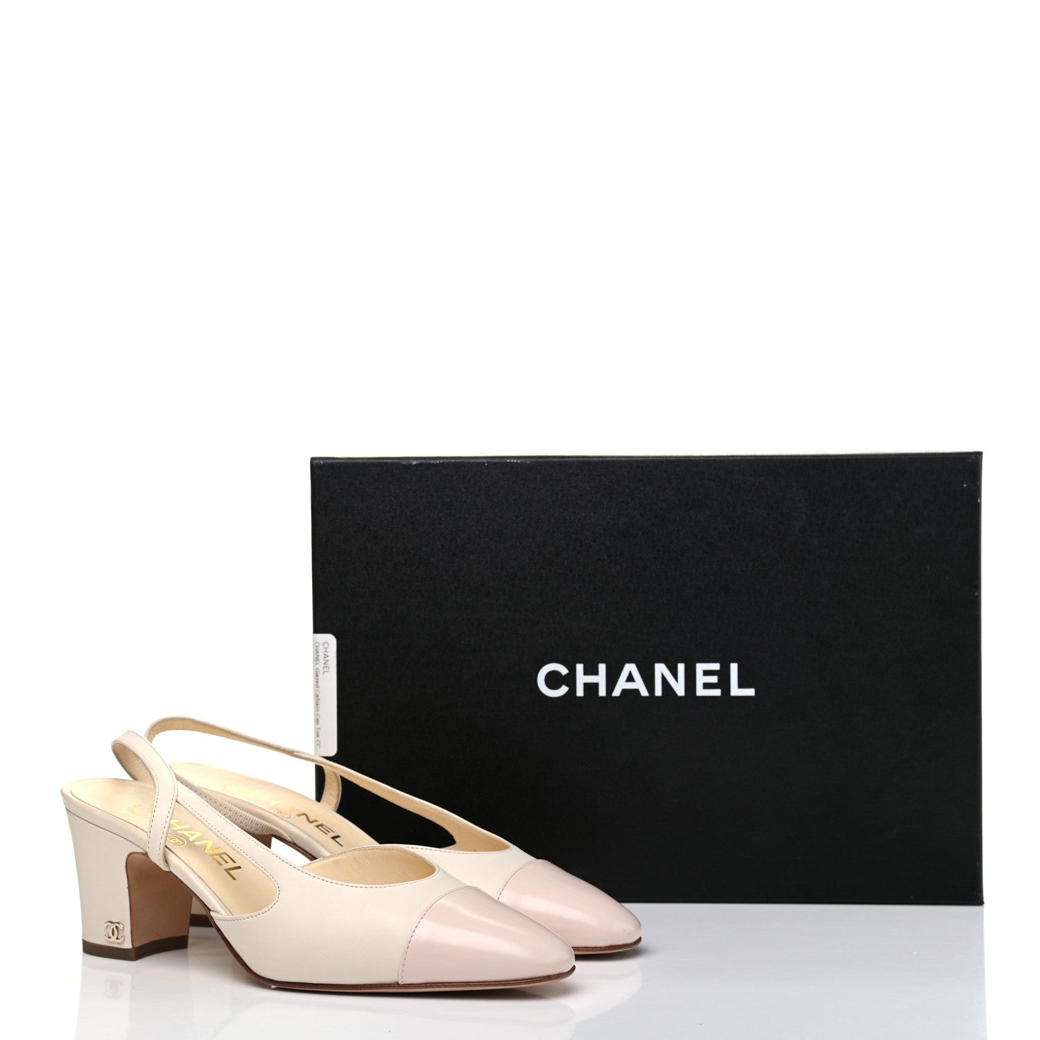 Chanel Glazed Calfskin Cap Toe CC Slingback Pumps 36 White Pink 11 of 11