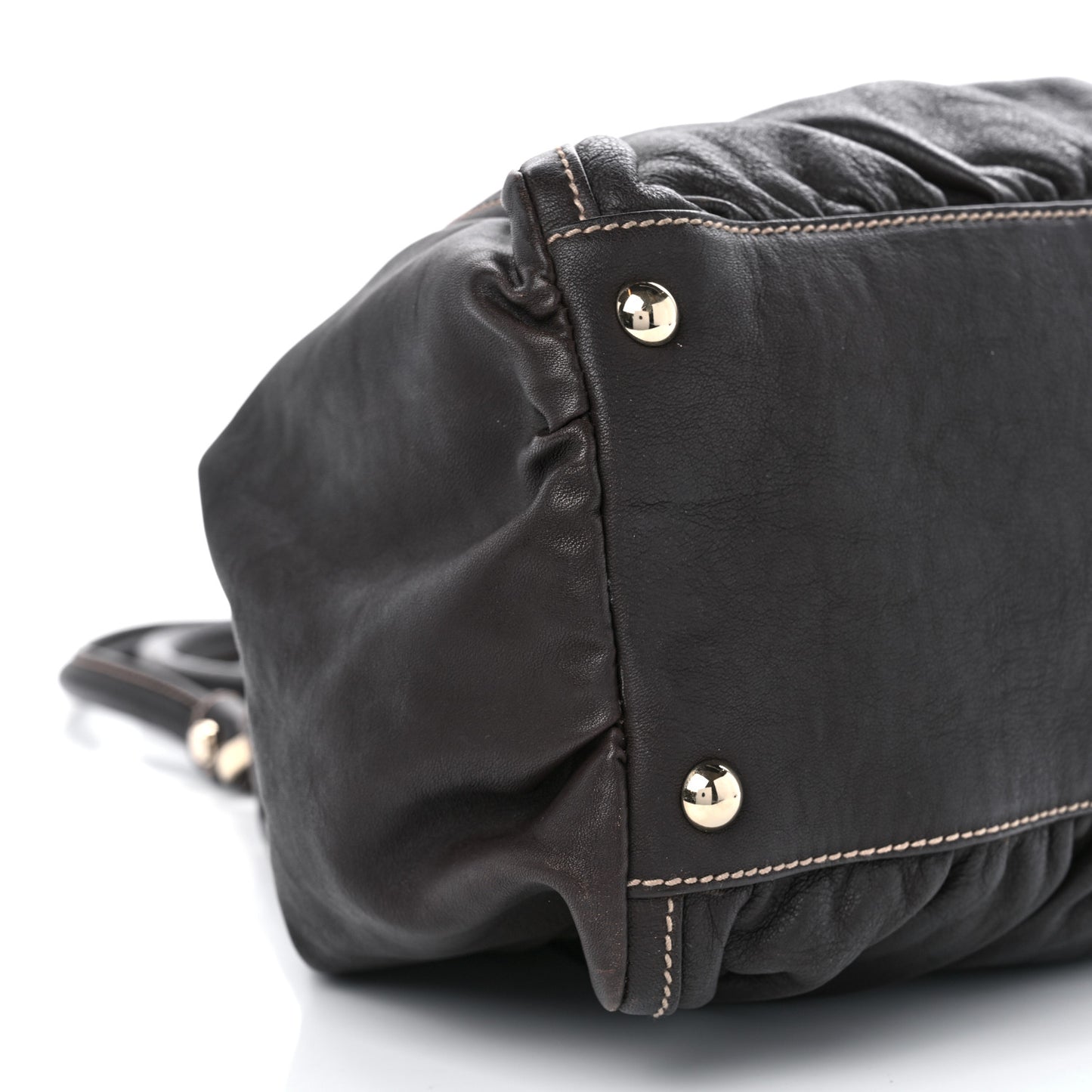 Calfskin Large D Gold Ring Shoulder Bag Chocolate