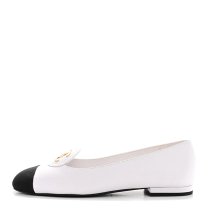 Chanel Calfskin Grosgrain Cap Toe CC Moccasin Loafers 40 White Black 1 of 22