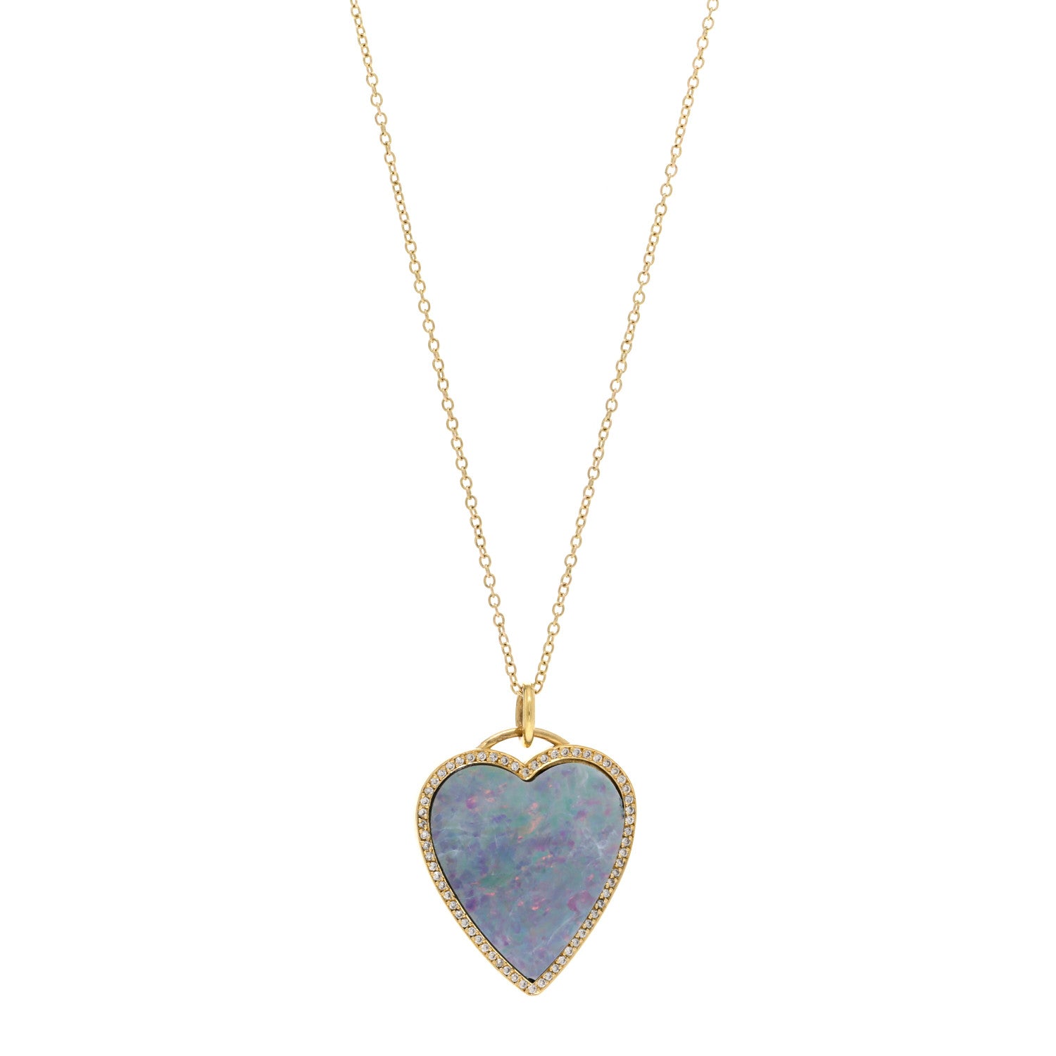 Jennifer Meyer 18K Yellow Gold Diamond Red Boulder Opal Heart Pendant Necklace 1 of 5