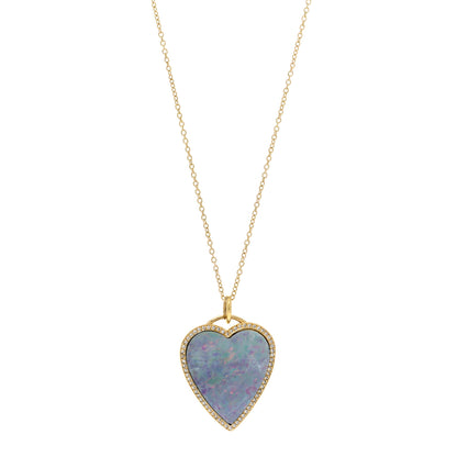 Jennifer Meyer 18K Yellow Gold Diamond Red Boulder Opal Heart Pendant Necklace 1 of 5