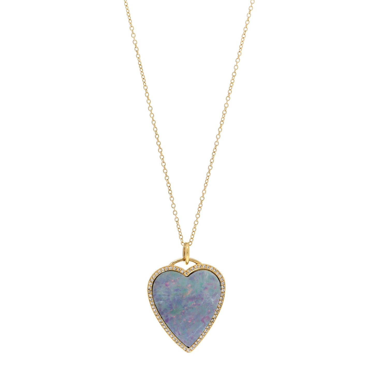 18K Yellow Gold Diamond Red Boulder Opal Heart Pendant Necklace