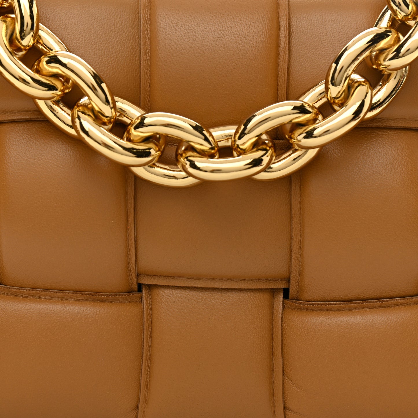 Lambskin Maxi Intreccio Padded Chain Cassette Crossbody Bag Caramel