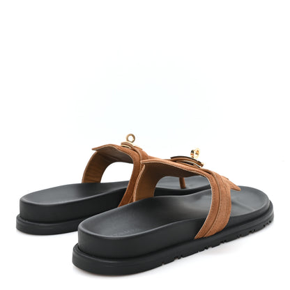Hermes Suede Goatskin Womens Empire Sandals 38.5 Gold 5 of 10