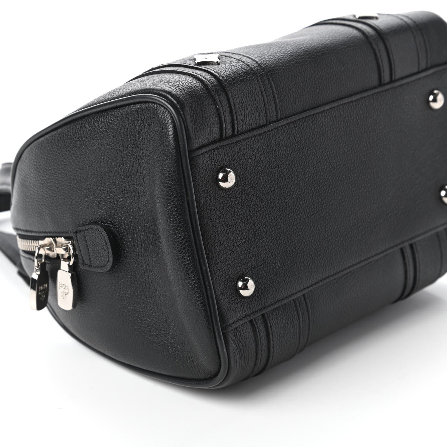 MCM Grained Calfskin Studded Boston Bag Black 6 of 9