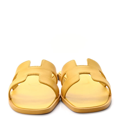 Hermes Box Calfskin Oran Sandals 37 Jaune Citron 2 of 8