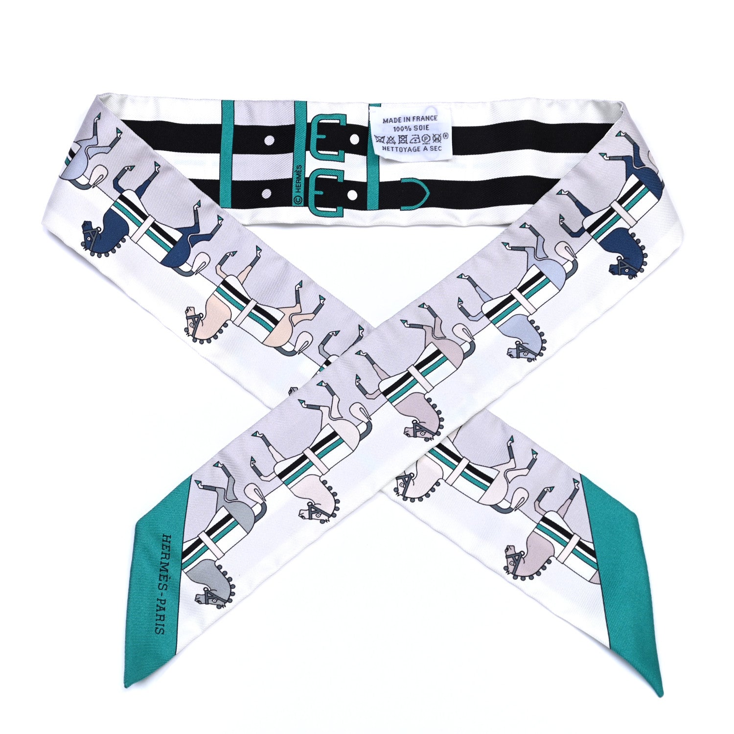 Hermes Silk Rocabar Twilly White Gris Perle Menthe 1 of 4