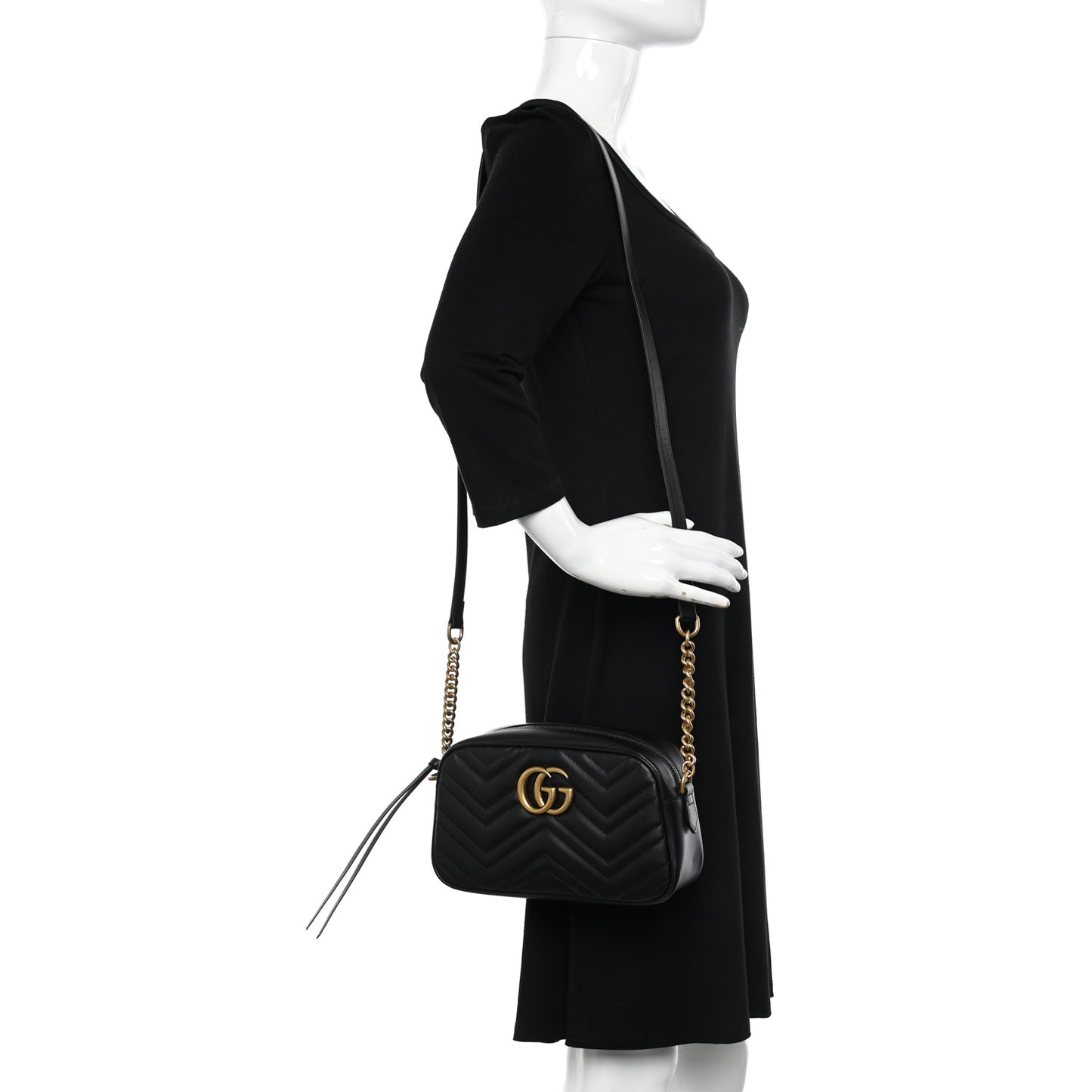 Calfskin Matelasse Small GG Marmont Chain Shoulder Bag Black
