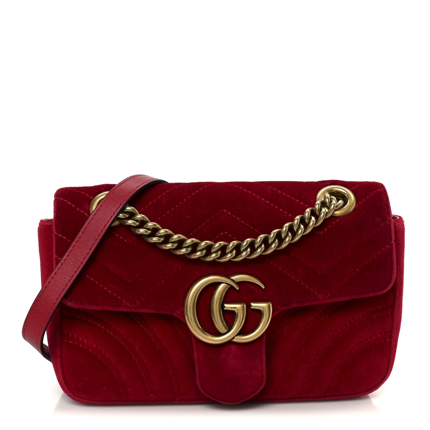 Gucci Velvet Matelasse Mini GG Marmont Shoulder Bag Hibiscus Red 1 of 11