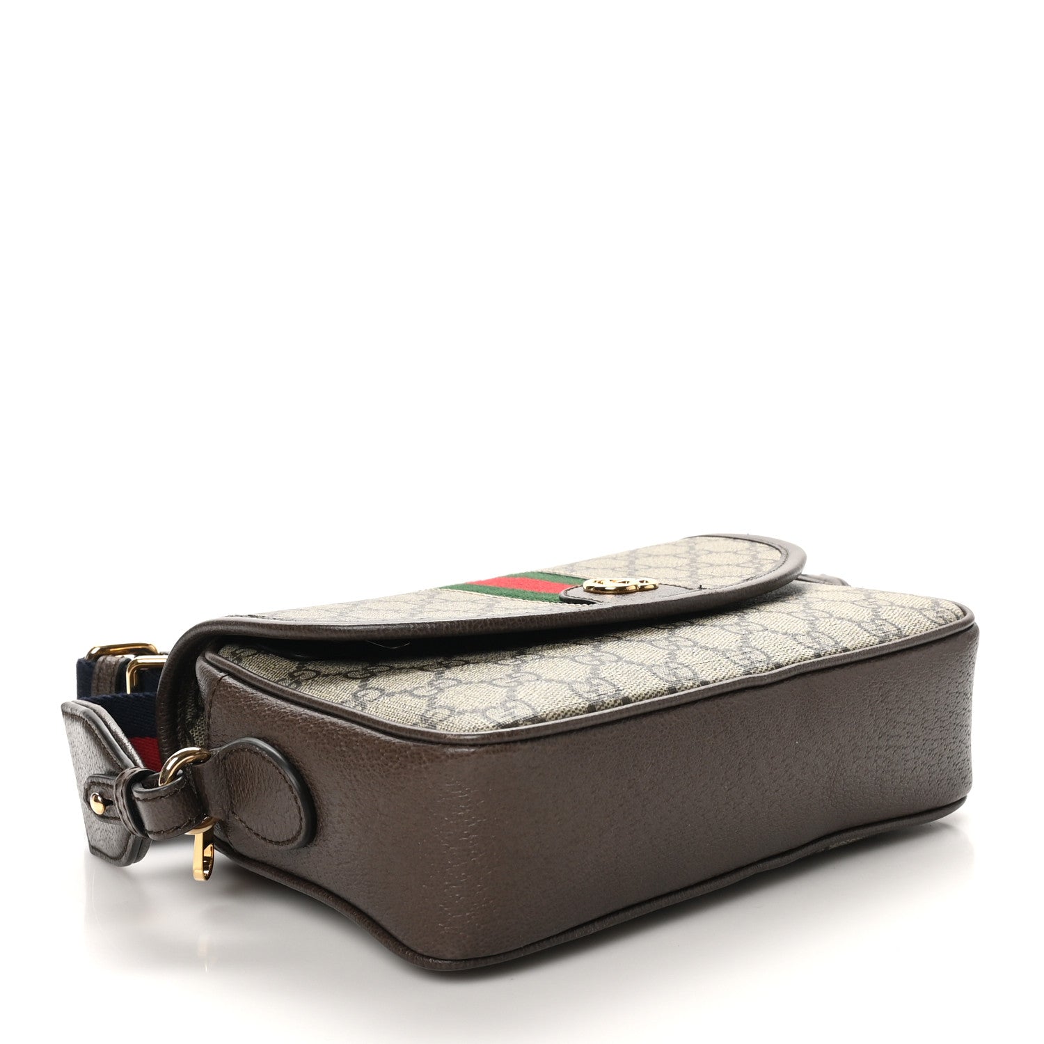 Gucci GG Supreme Monogram Textured Dollar Calfskin Web Studded Mini Ophidia Flap Shoulder Bag Beige Ebony New Acero 4 of 10