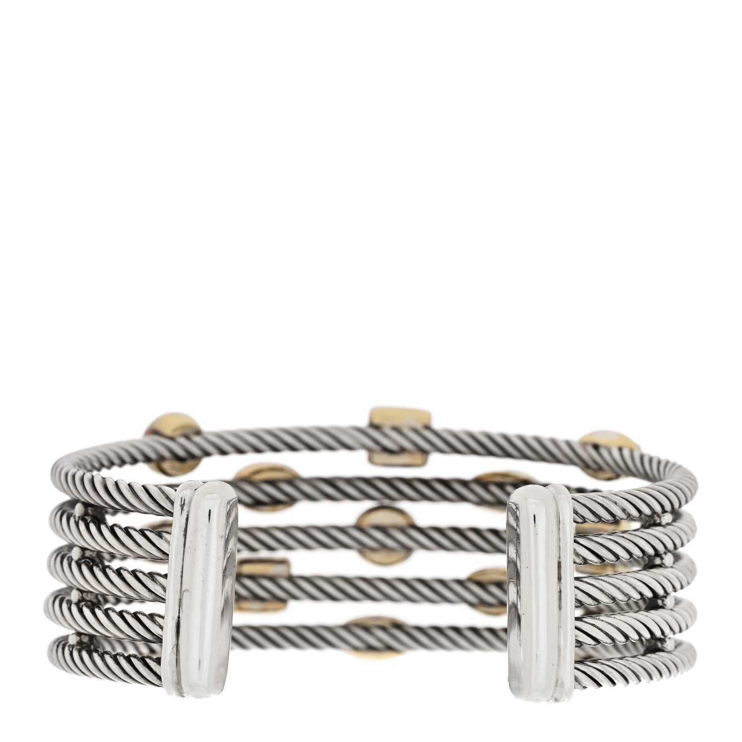 David Yurman Sterling Silver 18K Yellow Gold Garnet Pink Tourmaline Citrine Carnelian Confetti Five Row Cuff Bracelet 2 of 3