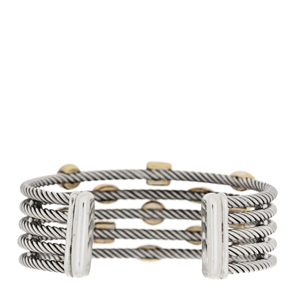 David Yurman Sterling Silver 18K Yellow Gold Garnet Pink Tourmaline Citrine Carnelian Confetti Five Row Cuff Bracelet 2 of 3