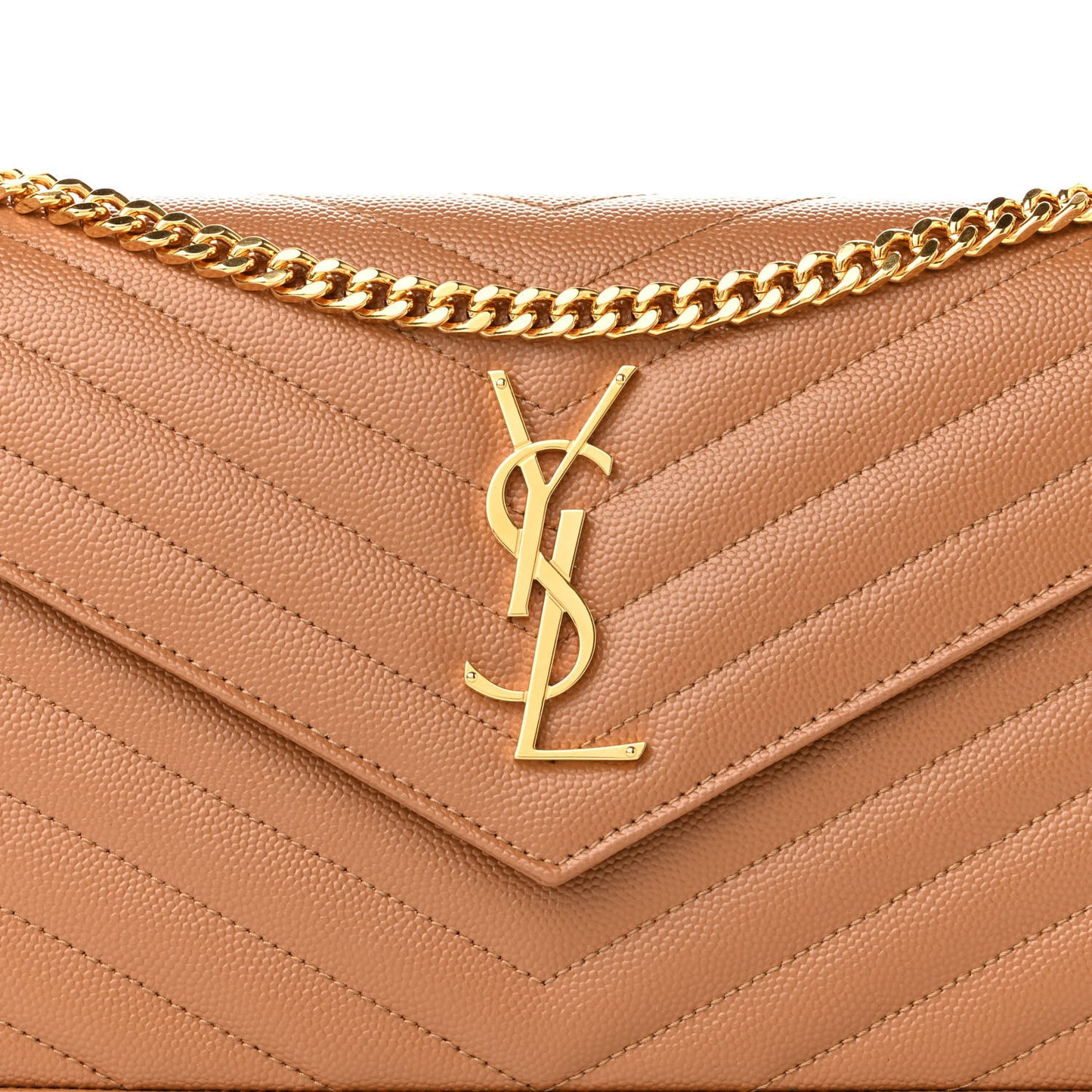 Grain De Poudre Matelasse Chevron Monogram Chain Wallet Natural Dark