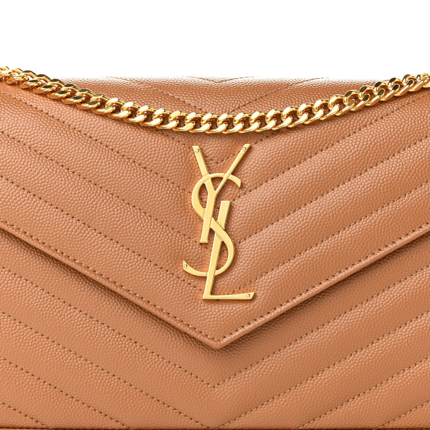 Saint Laurent Grain De Poudre Matelasse Chevron Monogram Chain Wallet Natural Dark 7 of 10