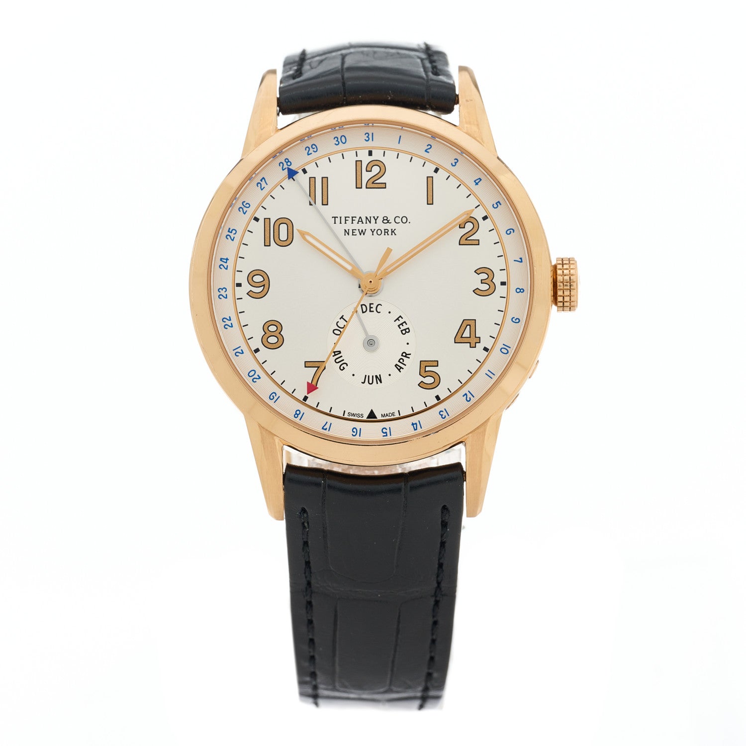Tiffany 18K Rose Gold Alligator 40mm CT60 Chronograph Annual Calendar Automatic Watch 1 of 5