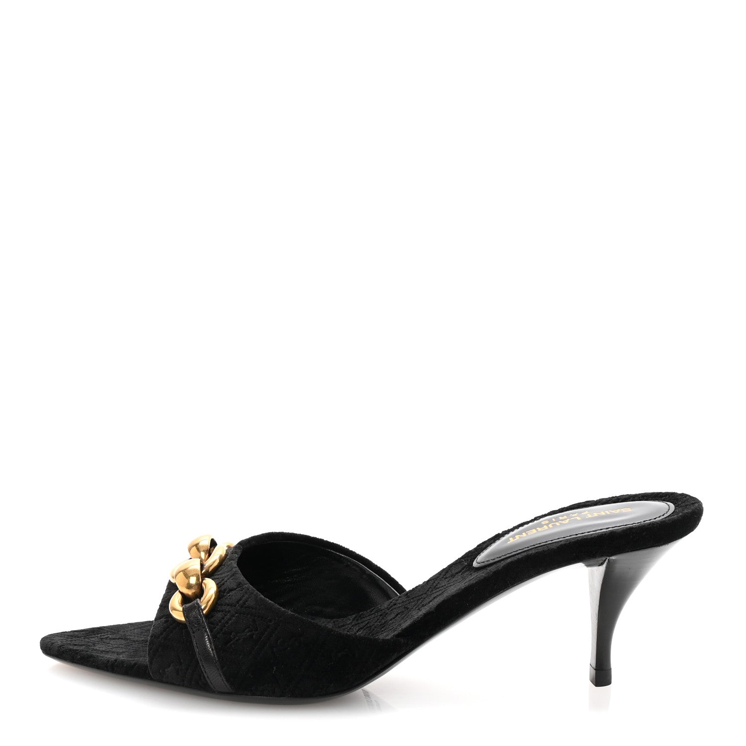 Saint Laurent Velour All-Over Monogram Le Maillon 60 Mules 35 Black 1 of 10