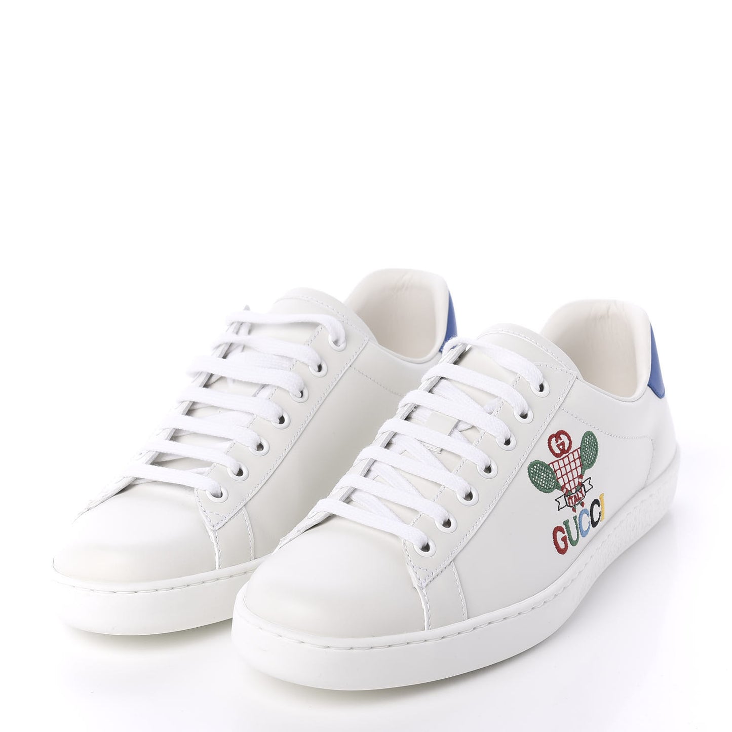 Calfskin Miro Soft Tennis Embroidered Mens Ace Sneakers 7.5 White Rio Blue