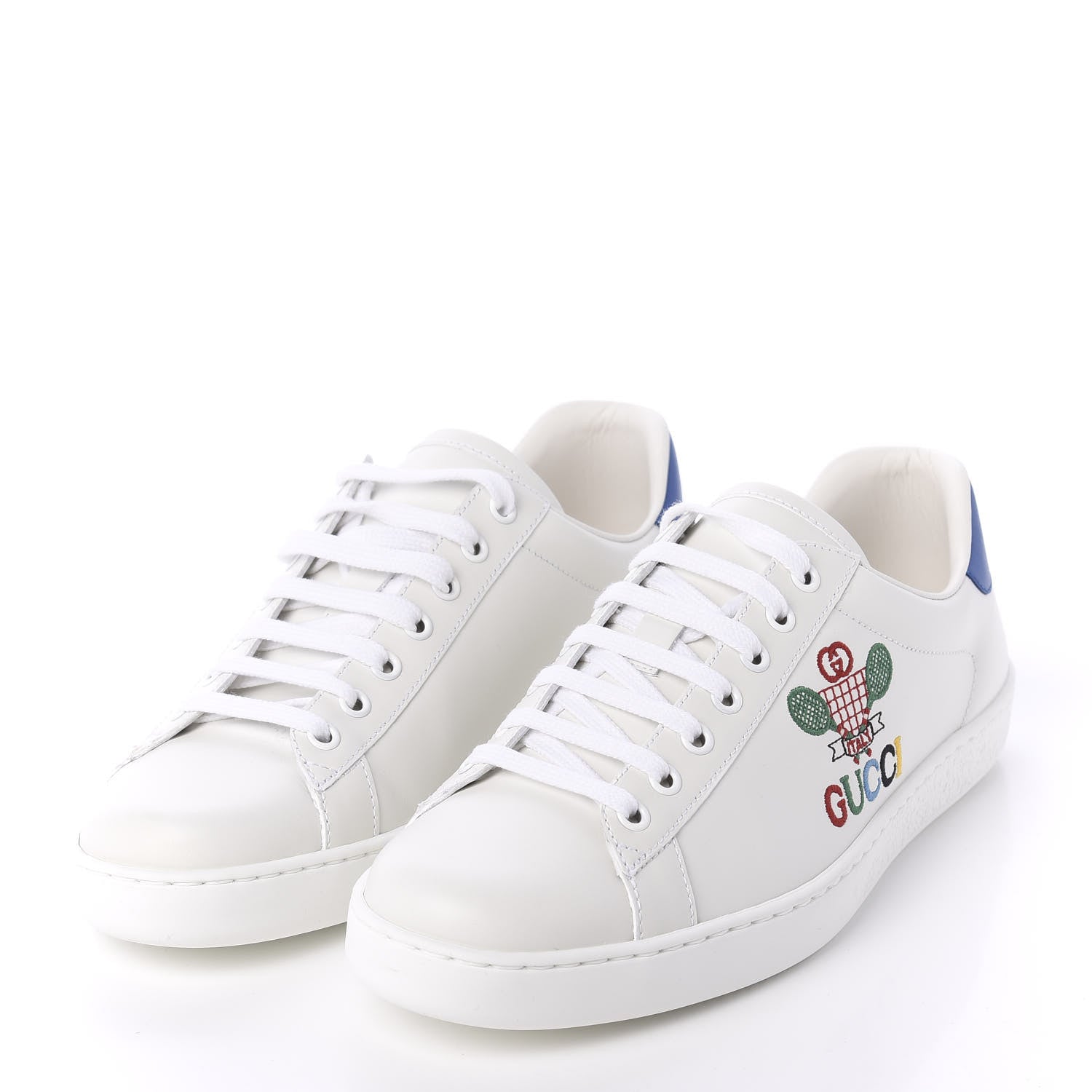 Gucci Calfskin Miro Soft Tennis Embroidered Mens Ace Sneakers 7.5 White Rio Blue 3 of 7