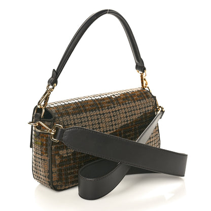 Fendi Fabric Jacquard Paillettes Vitello Seta FF 1974 Baguette Testa di Moro Real Ebano 2 of 10