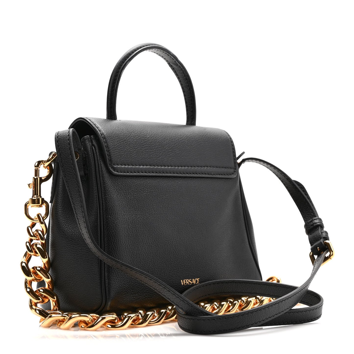 Grained Calfskin Small La Medusa Top Handle Bag Black