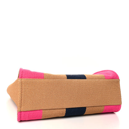 Chanel Straw Raffia Calfskin Striped Large Deauville Tote Dark Beige Fuchsia Navy Blue 4 of 10